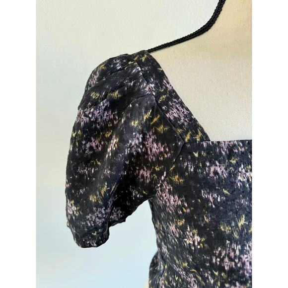 Madewell Hopewell NWOT Puff-Sleeve Black Smocked Crop Top in Blurred Ikat Small - Picture 5 of 12